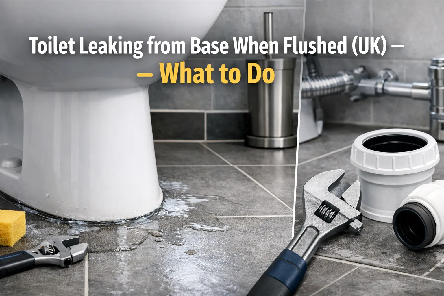 Toilet leaking from base when flushed in a UK bathroom