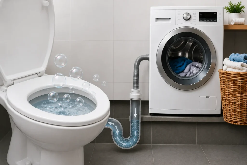 The toilet bubbles and drains slowly